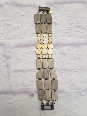 DAVID AUBREY Triple Strand Stone & Brass Bracelet Magnetic Closure